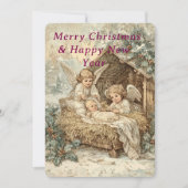 Christmas card with baby Jesus in a manger  招待状 (正面)