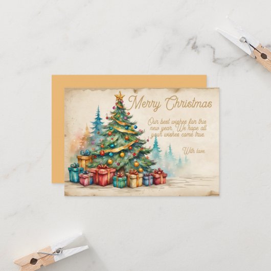 Christmas Card With Decorated Tree and Gifts カード (正面/裏面インサイチュ)