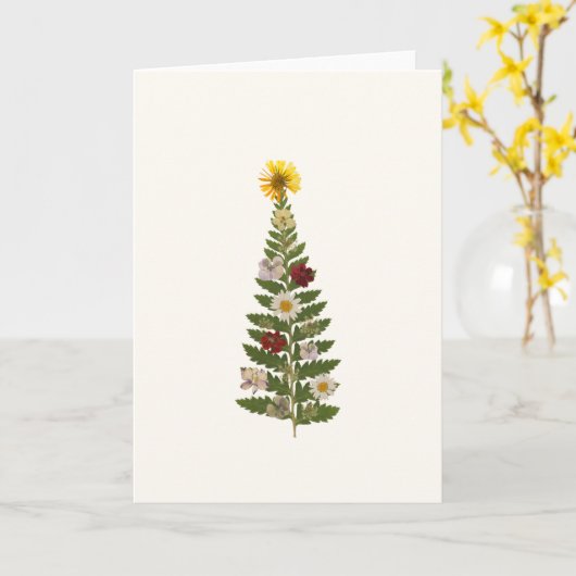 Christmas Card with Pressed Flower Tree カード (黄色い花)