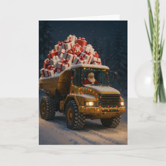 Christmas card with Santa and dumper full of gifts カード (正面)