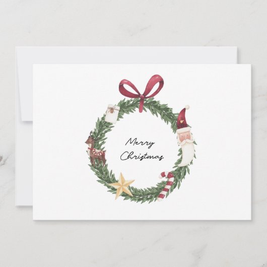 Christmas card with watercolor wreath 招待状 (正面)