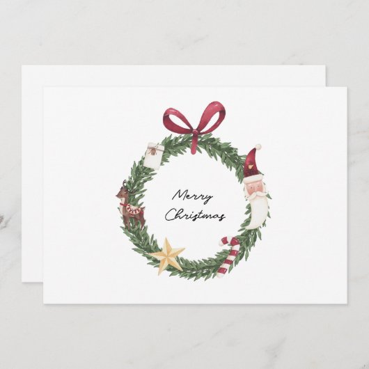 Christmas card with watercolor wreath 招待状 (正面/裏面)