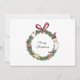 Christmas card with watercolor wreath 招待状