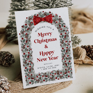 Christmas Card Without Photo Holiday Card Red Bow シーズンカード