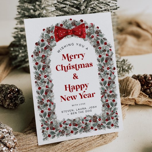 Christmas Card Without Photo Holiday Card Red Bow シーズンカード