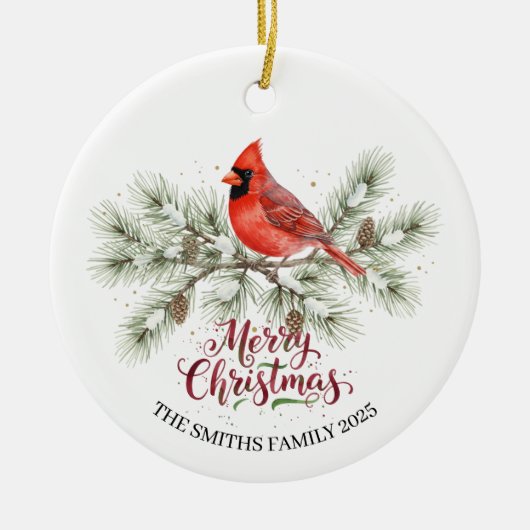 Christmas Cardinal Holiday Ornament セラミックオーナメント (正面)