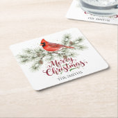 Christmas Cardinal Holiday Paper Coaster スクエアペーパーコースター (アングル)