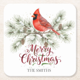 Christmas Cardinal Holiday Paper Coaster スクエアペーパーコースター