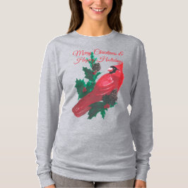 Christmas Cardinal Holly & Berries Long Sleeve Tee Tシャツ