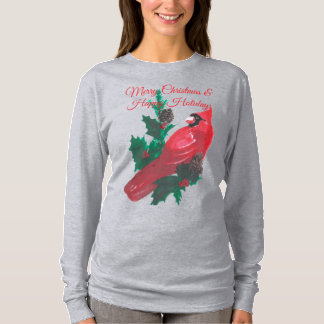 Christmas Cardinal Holly & Berries Long Sleeve Tee Tシャツ
