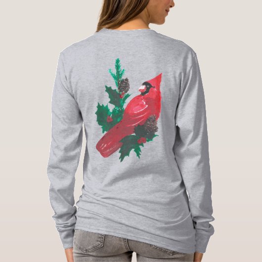 Christmas Cardinal Holly & Berries Long Sleeve Tee Tシャツ (裏面)