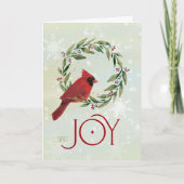 Christmas Cardinal in Festive Wreath with Sing Joy カード (正面)