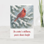 Christmas Cardinal in Fir Tree Holiday Card シーズンカード (正面)