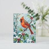 Christmas Cardinal on a Holly Branch ポストカード (スタンド正面)