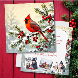 Christmas Cardinal on Pine Personalized  Photo シーズンカード