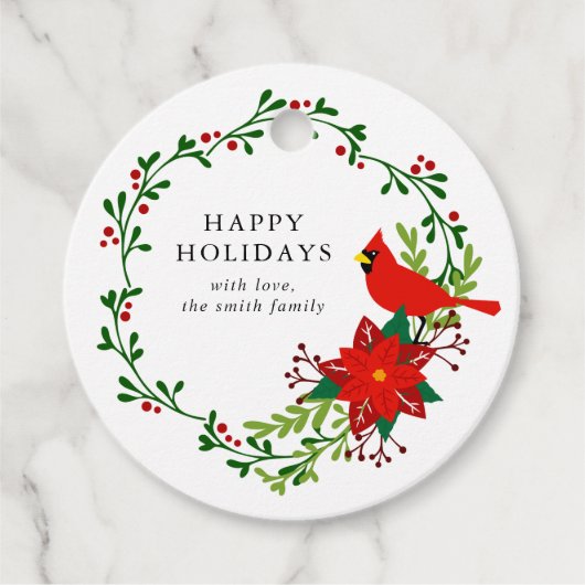 Christmas Cardinal, Poinsettia Wreath Holiday フェイバータグ (正面)