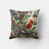Christmas Cardinal with Pinecones and Lanterns クッション (裏面)