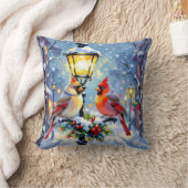 Christmas Cardinals and Snowy Lamppost クッション (ブランケット)