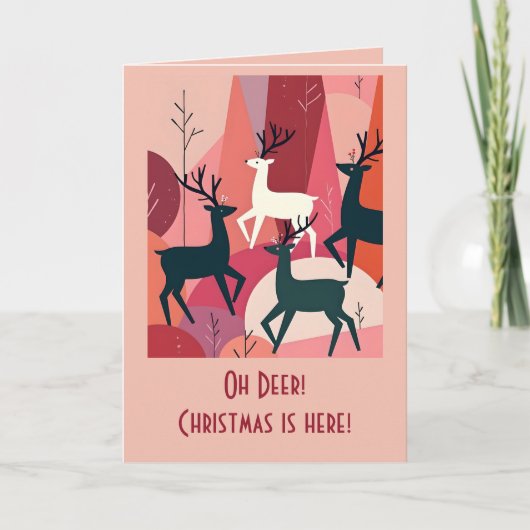 Christmas Caribou Pink KItsch MId-Century Retro カード (正面)