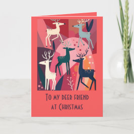 Christmas Caribou Pink Kitsch Retro Modern Design カード