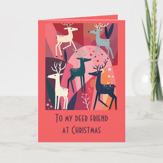Christmas Caribou Pink Kitsch Retro Modern Design カード (正面)