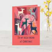 Christmas Caribou Pink Kitsch Retro Modern Design カード (黄色い花)