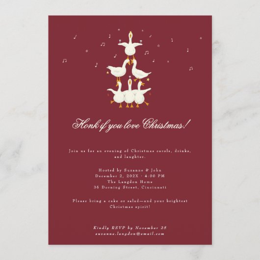 Christmas Carol carolling goose invitation 招待状 (正面)