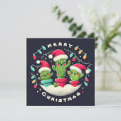 Christmas Carolers Potted Santa Cactus Plants シーズンカード (スタンド正面)