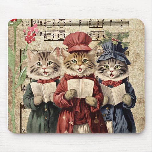 Christmas Caroling Cats マウスパッド (正面)