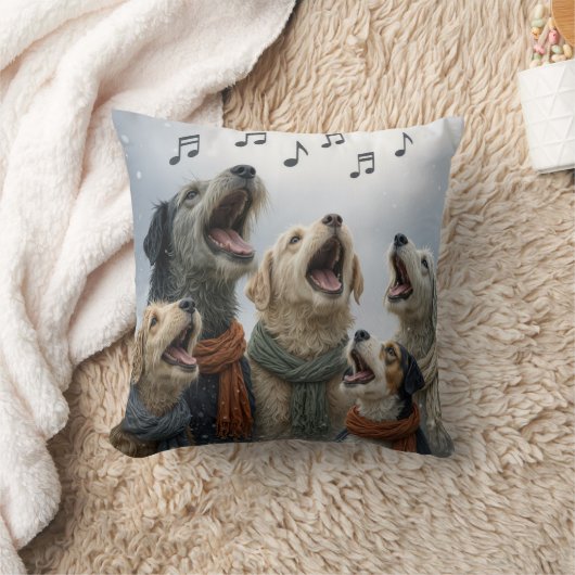 Christmas Caroling Dogs In Snowflakes クッション (ブランケット)
