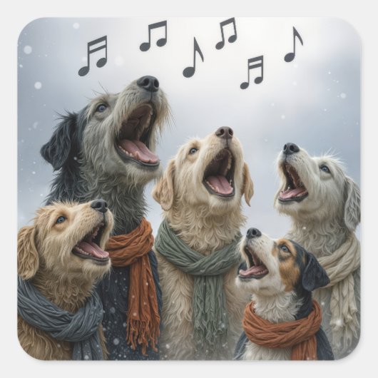 Christmas Caroling Dogs In Snowflakes スクエアシール (正面)