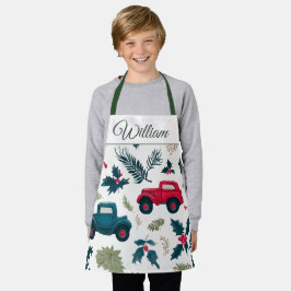 Christmas Cars Design | Custom Name Kids Apron エプロン