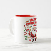 Christmas Cartoon Santa Candy Ribbons ツートーンマグカップ (正面左)