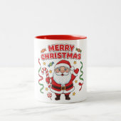 Christmas Cartoon Santa Candy Ribbons ツートーンマグカップ (中央)