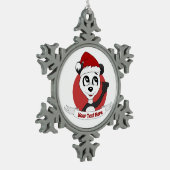 Christmas cartoon with cute panda bear snowflake p スノーフレークピューターオーナメント (左)