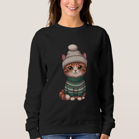 Christmas cat , cat lover スウェットシャツ (正面)