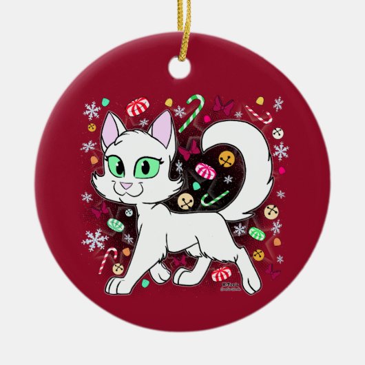 Christmas Cat Ceramic Ornament (Red) セラミックオーナメント (正面)