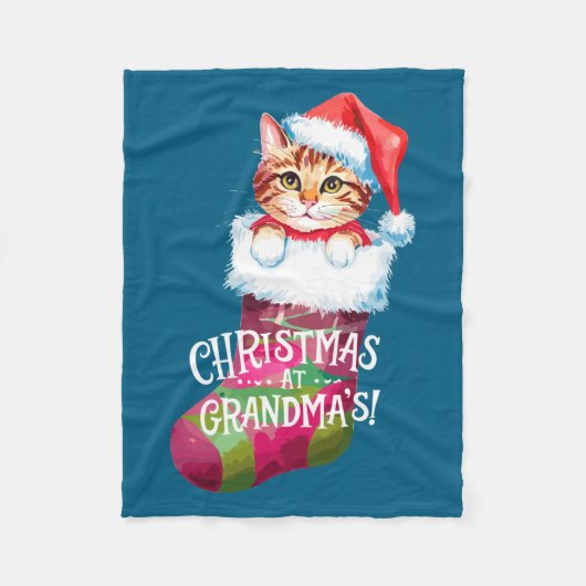 Christmas Cat _ Christmas At Grandma Cat _ Cute Ca フリースブランケット (正面)