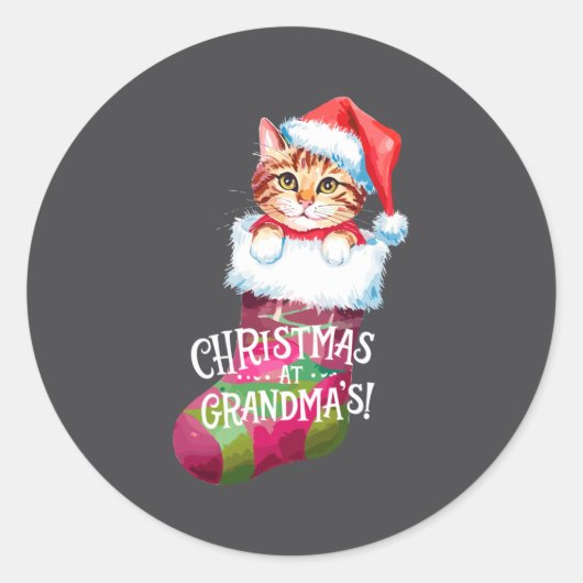 Christmas Cat _ Christmas At Grandma Cat _ Cute Ca ラウンドシール (正面)