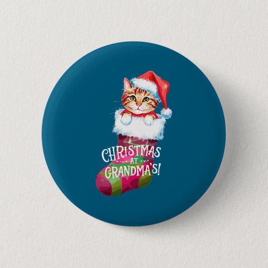 Christmas Cat _ Christmas At Grandma Cat _ Cute Ca 缶バッジ (正面)