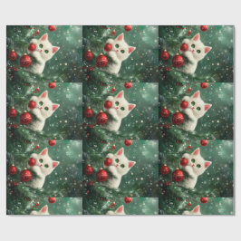 Christmas Cat Climbing Xmas Tree ラッピングペーパー