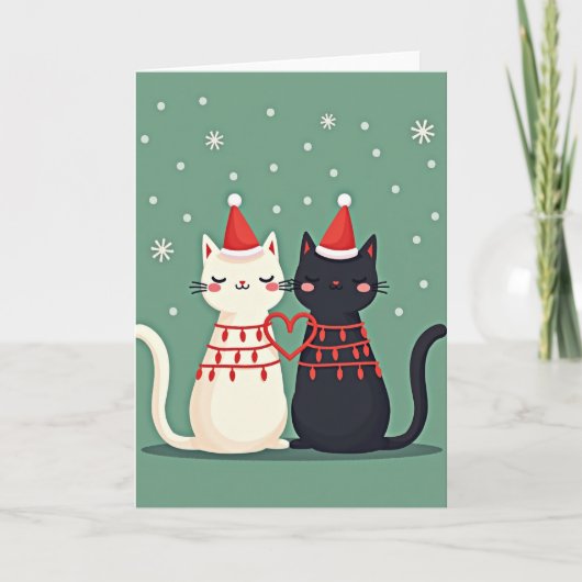Christmas Cat Couple Love カード (正面)
