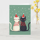 Christmas Cat Couple Love カード (黄色い花)