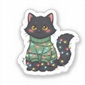 Christmas Cat – Cute Black Cat Holiday Desig シール (正面)