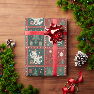 Christmas Cat Cute Holiday Kitty in Santa Hat with ラッピングペーパー