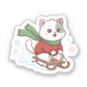 Christmas Cat – Cute Winter Cat Sledding design シール (正面)