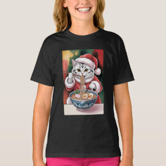 Christmas Cat Eating Ramen Holiday Tee Tシャツ