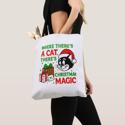 Christmas Cat Handy Holiday Carryall for Cat Lover トートバッグ (クローズアップ)