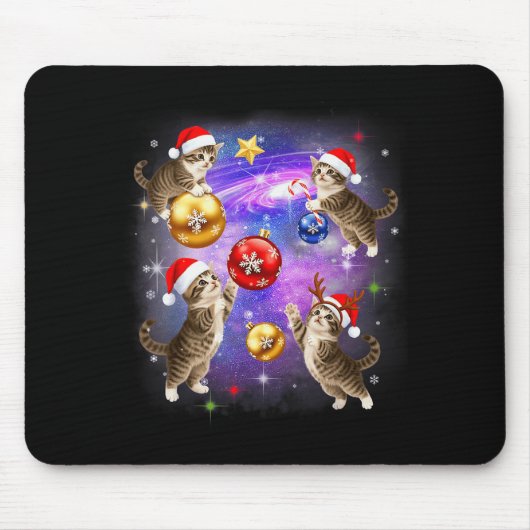 Christmas Cat In Space Meowy Xmas Ornaments Kitty  マウスパッド (正面)