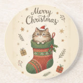 Christmas Cat in Stocking コースター (正面)